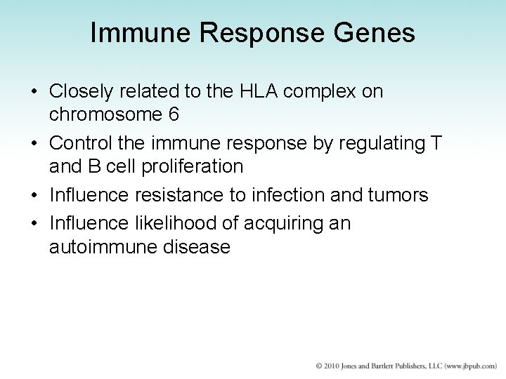 Immune Response Genes • Closely related to the HLA complex on chromosome 6 •