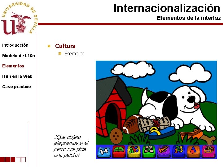 Internacionalización Elementos de la interfaz Introducción Modelo de L 10 n Cultura Ejemplo: Elementos