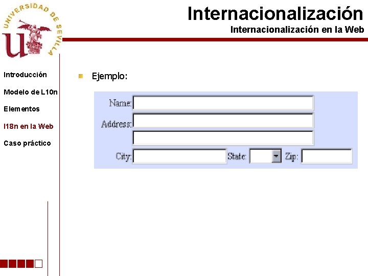 Internacionalización en la Web Introducción Modelo de L 10 n Elementos I 18 n