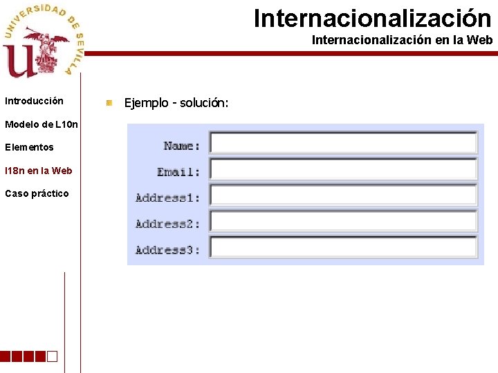 Internacionalización en la Web Introducción Modelo de L 10 n Elementos I 18 n