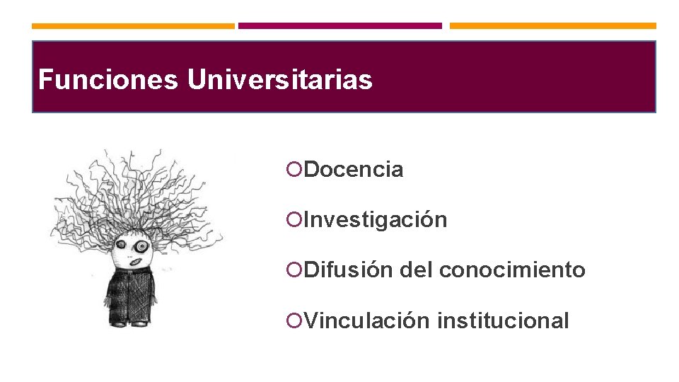 Funciones Universitarias Docencia Investigación Difusión del conocimiento Vinculación institucional 