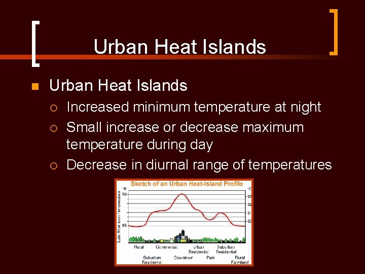 Urban Heat Islands n Urban Heat Islands ¡ ¡ ¡ Increased minimum temperature at