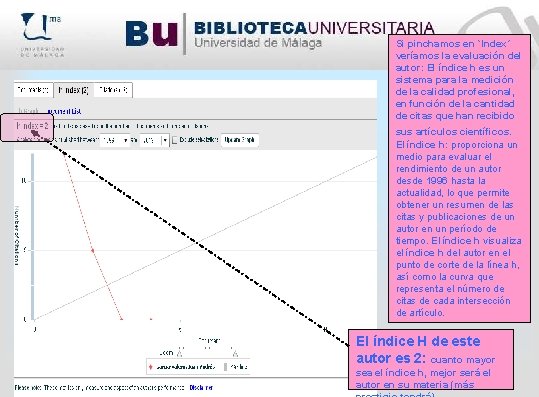 Si pinchamos en `Index´ veríamos la evaluación del autor: El índice h es un