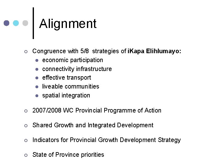 Alignment ¢ Congruence with 5/8 strategies of i. Kapa Elihlumayo: l economic participation l