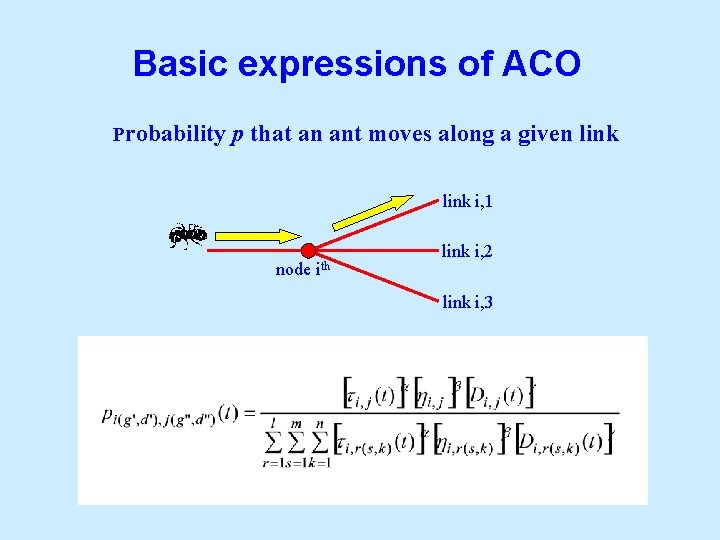 Basic expressions of ACO Probability p that an ant moves along a given link