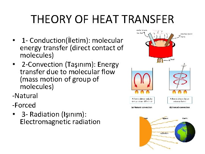 THEORY OF HEAT TRANSFER • 1 - Conduction(İletim): molecular energy transfer (direct contact of