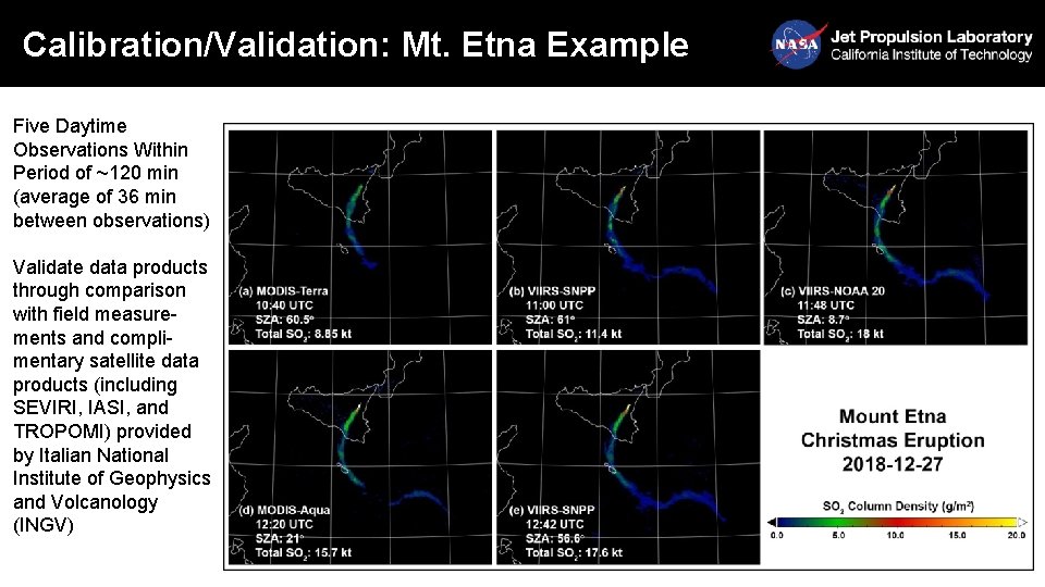 Calibration/Validation: Mt. Etna Example Five Daytime Observations Within Period of ~120 min (average of