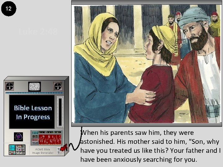 12 Luke 2: 48 Bible Lesson In Progress ACME Bible Image Generator When his