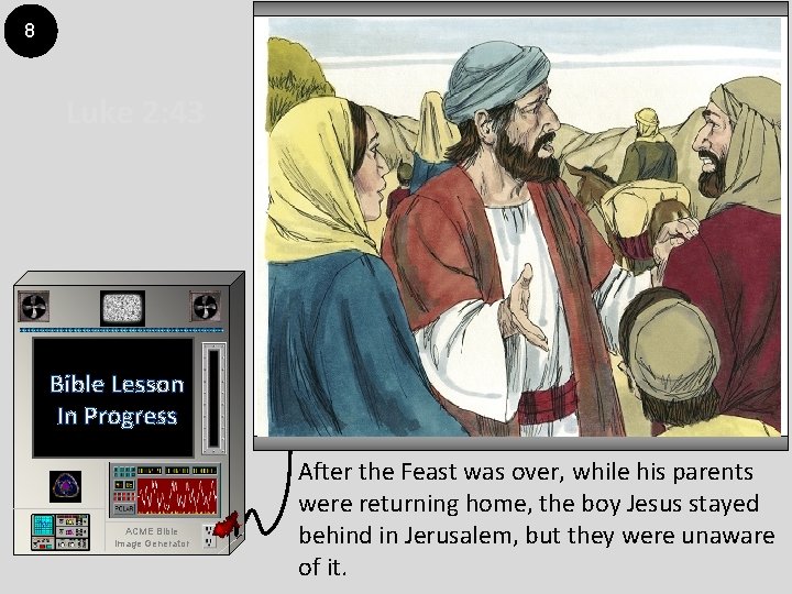 8 Luke 2: 43 Bible Lesson In Progress ACME Bible Image Generator After the