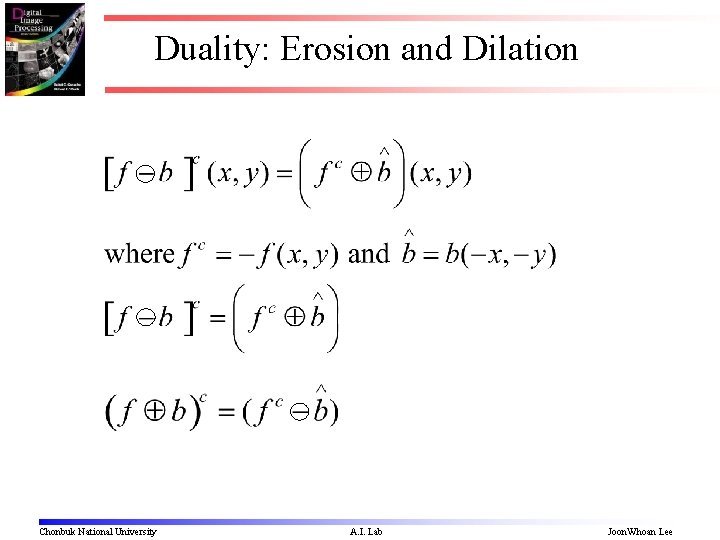 Duality: Erosion and Dilation Chonbuk National University A. I. Lab Joon. Whoan Lee 