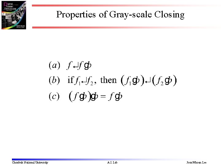 Properties of Gray-scale Closing Chonbuk National University A. I. Lab Joon. Whoan Lee 