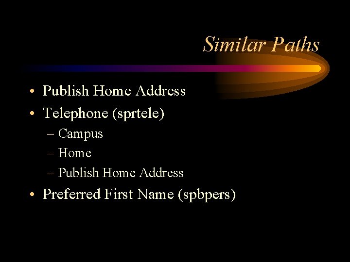 Similar Paths • Publish Home Address • Telephone (sprtele) – Campus – Home –