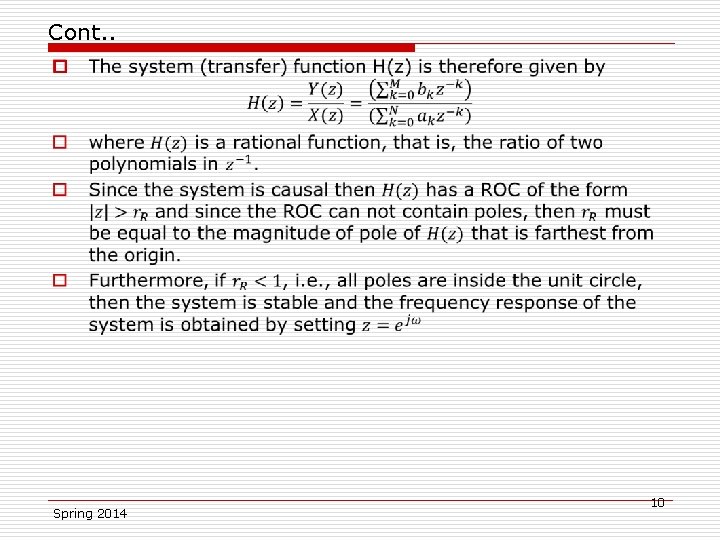 Cont. . o Spring 2014 10 