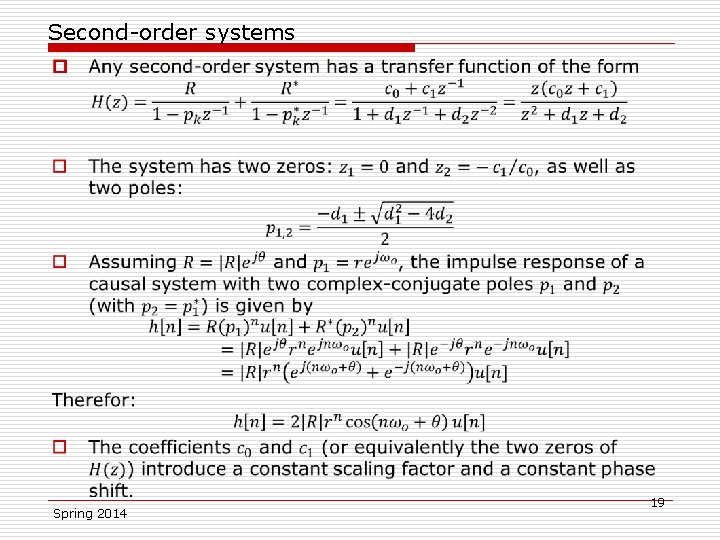 Second-order systems o Spring 2014 19 
