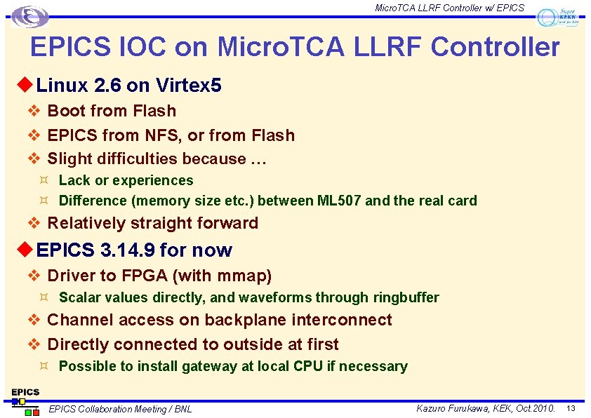 Micro. TCA LLRF Controller w/ EPICS IOC on Micro. TCA LLRF Controller u Linux