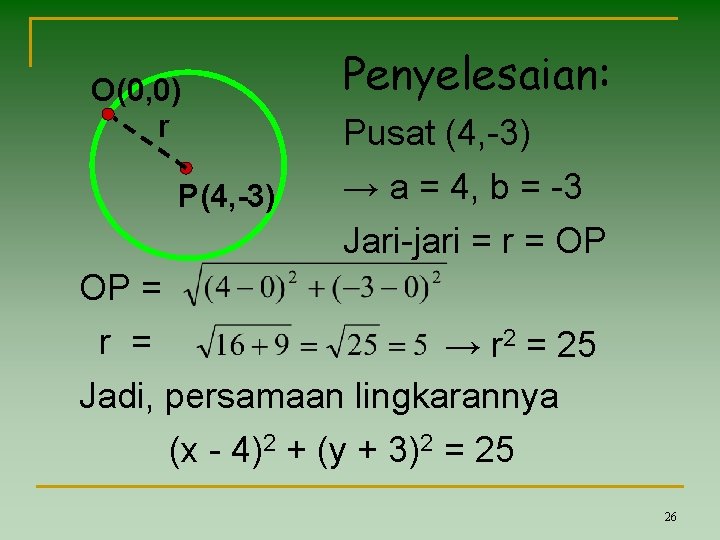 O(0, 0) r P(4, -3) Penyelesaian: Pusat (4, -3) → a = 4, b