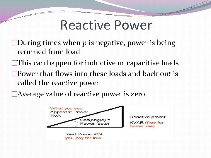 Reactive Power �During times when p is negative, power is being returned from load