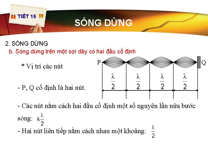 TIẾT 16 SÓNG DỪNG 2. SÓNG DỪNG b. Sóng dừng trên một sợi dây