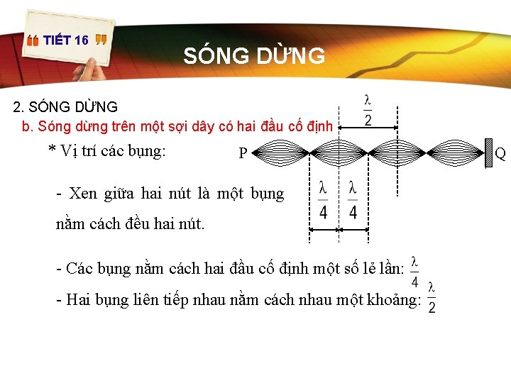 TIẾT 16 SÓNG DỪNG 2. SÓNG DỪNG b. Sóng dừng trên một sợi dây