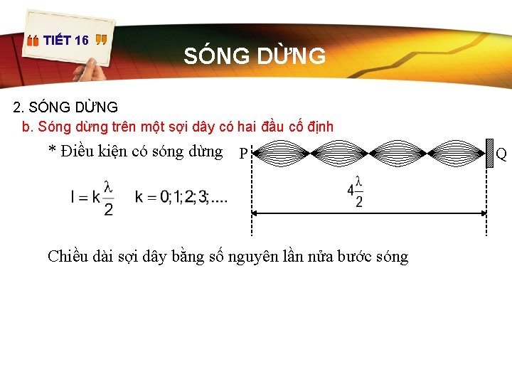 TIẾT 16 SÓNG DỪNG 2. SÓNG DỪNG b. Sóng dừng trên một sợi dây