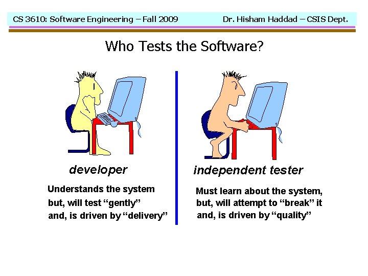 CS 3610: Software Engineering – Fall 2009 Dr. Hisham Haddad – CSIS Dept. Who