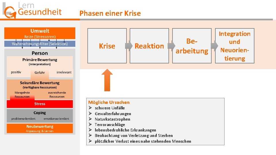 Phasen einer Krise Mögliche Ursachen Ø Ø Ø Ø Reaktion Bearbeitung schwere Unfälle Gewalterfahrungen