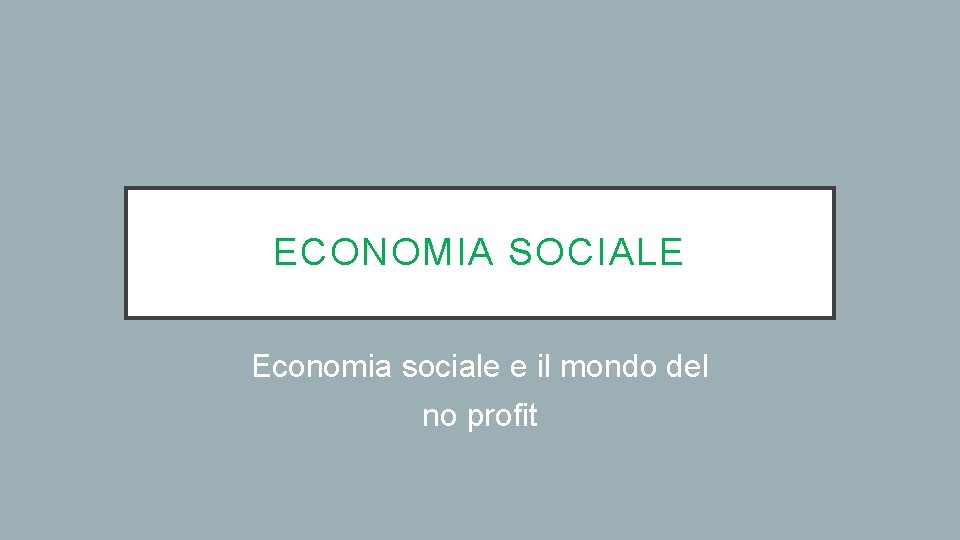 ECONOMIA SOCIALE Economia sociale e il mondo del no profit 