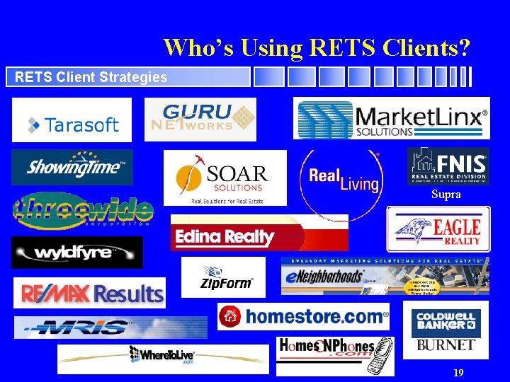 Who’s Using RETS Clients? RETS Client Strategies Supra 19 