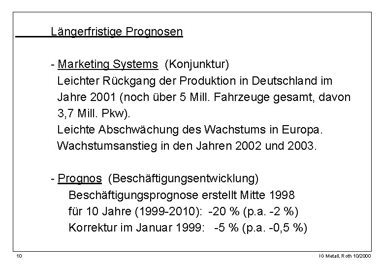 Längerfristige Prognosen - Marketing Systems (Konjunktur) Leichter Rückgang der Produktion in Deutschland im Jahre