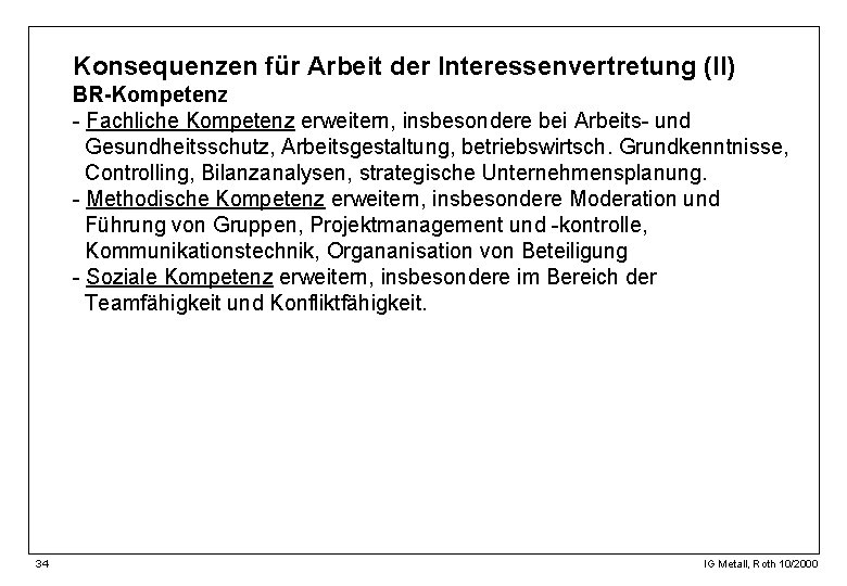 Konsequenzen für Arbeit der Interessenvertretung (II) BR-Kompetenz - Fachliche Kompetenz erweitern, insbesondere bei Arbeits-