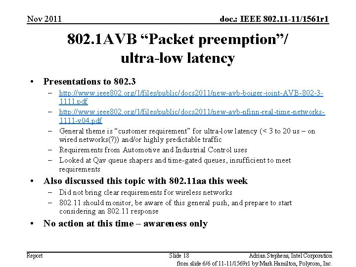 Nov 2011 doc. : IEEE 802. 11 -11/1561 r 1 802. 1 AVB “Packet