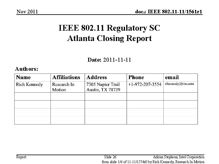Nov 2011 doc. : IEEE 802. 11 -11/1561 r 1 IEEE 802. 11 Regulatory