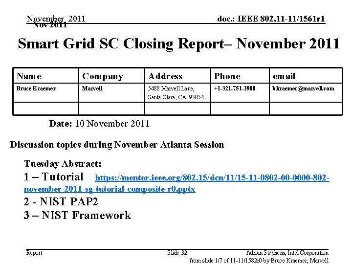 November 2011 Nov 2011 doc. : IEEE 802. 11 -11/1561 r 1 Smart Grid