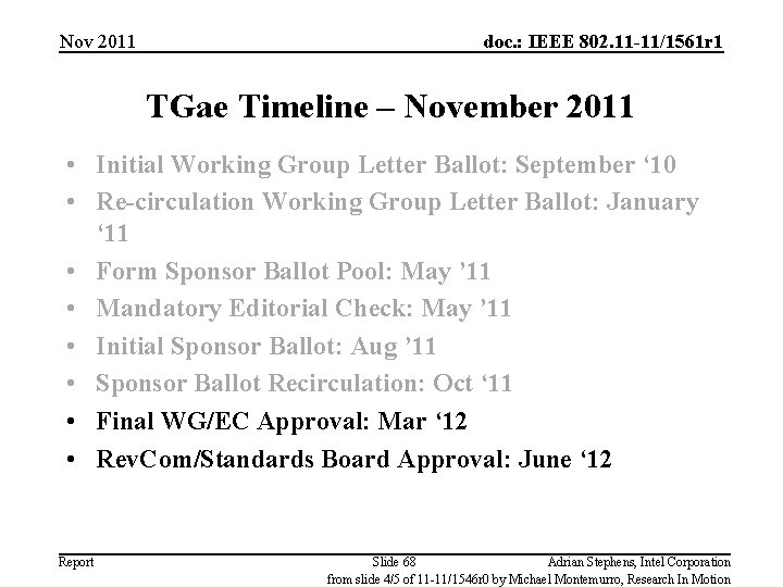 Nov 2011 doc. : IEEE 802. 11 -11/1561 r 1 TGae Timeline – November