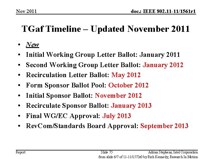 Nov 2011 doc. : IEEE 802. 11 -11/1561 r 1 TGaf Timeline – Updated
