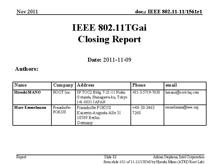 Nov 2011 doc. : IEEE 802. 11 -11/1561 r 1 IEEE 802. 11 TGai