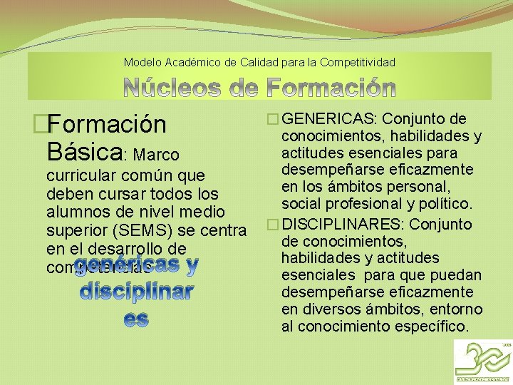 Modelo Académico de Calidad para la Competitividad �Formación Básica: Marco curricular común que deben