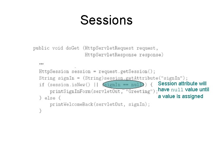 Sessions , , , Session attribute will have null value until a value is