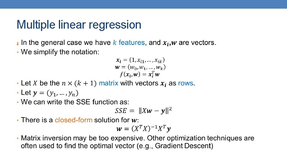 Multiple linear regression • Multiple linear regression •