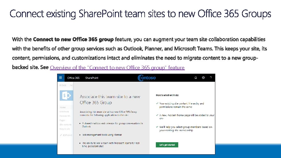 Overview of the "Connect to new Office 365 group" feature 