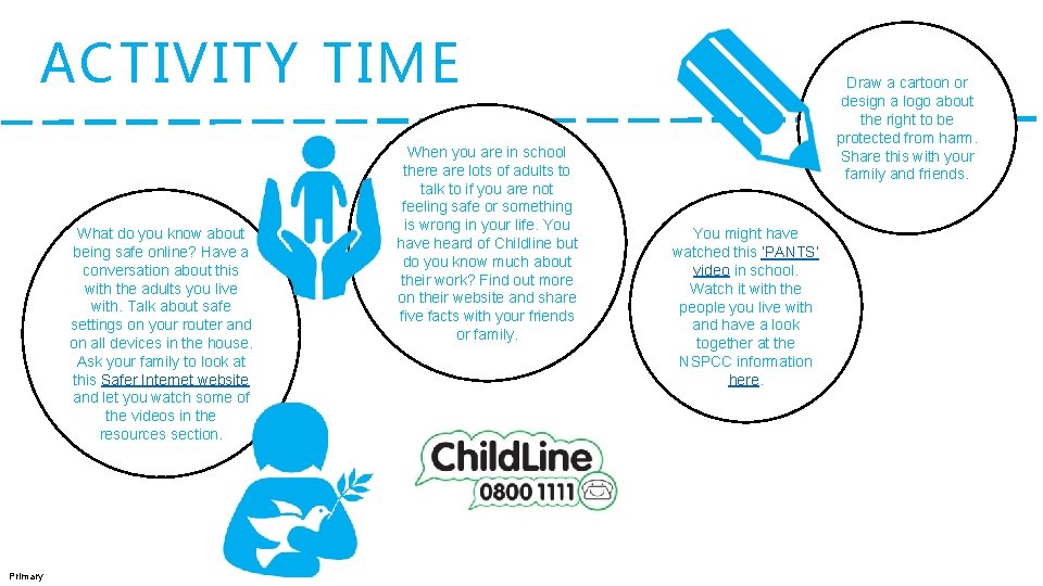 ACTIVITY TIME What do you know about being safe online? Have a conversation about