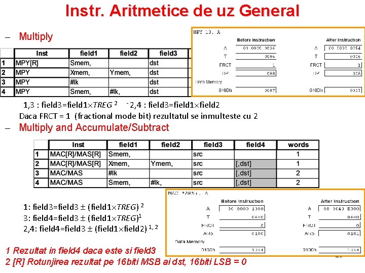 Instr. Aritmetice de uz General – Multiply 1, 3 : field 3=field 1 TREG