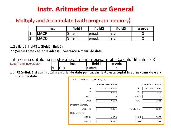 Instr. Aritmetice de uz General – Multiply and Accumulate (with program memory) 1, 2