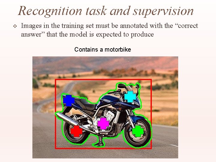 Recognition task and supervision v Images in the training set must be annotated with