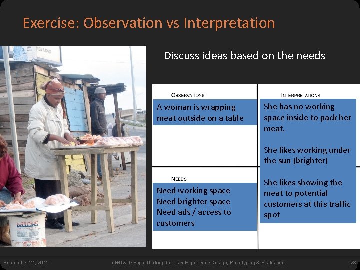 Exercise: Observation vs Interpretation Discuss ideas based on the needs A woman is wrapping