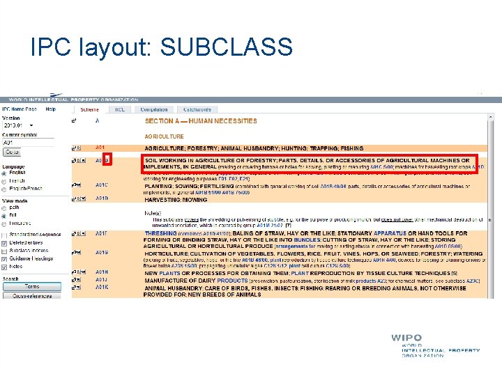 IPC layout: SUBCLASS Subclass = 3 rd hierarchical level Subclass symbol: capital letter Subclass