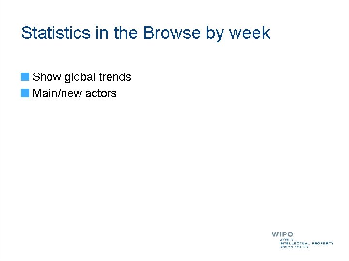 Statistics in the Browse by week Show global trends Main/new actors 