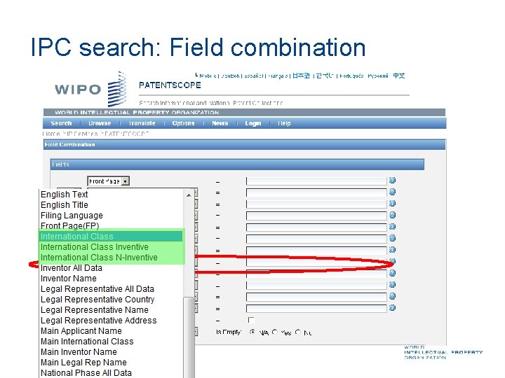 IPC search: Field combination 