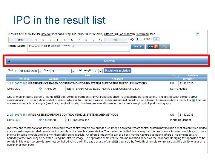 IPC in the result list 