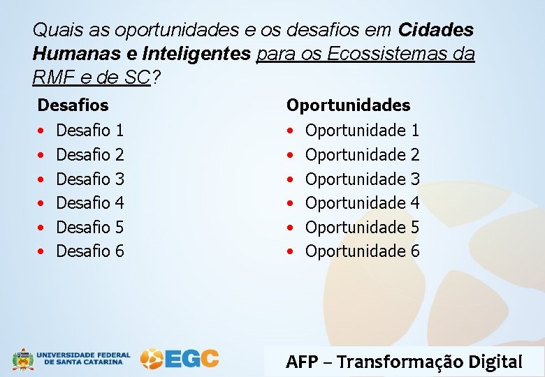 Quais as oportunidades e os desafios em Cidades Humanas e Inteligentes para os Ecossistemas